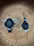 Specimen earrings, no. 0023 — black canvas & quartz